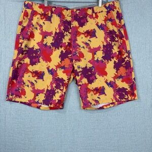Hreski Abstract Yellow, Pink and Purple Colors Smear Painting golf shorts 42